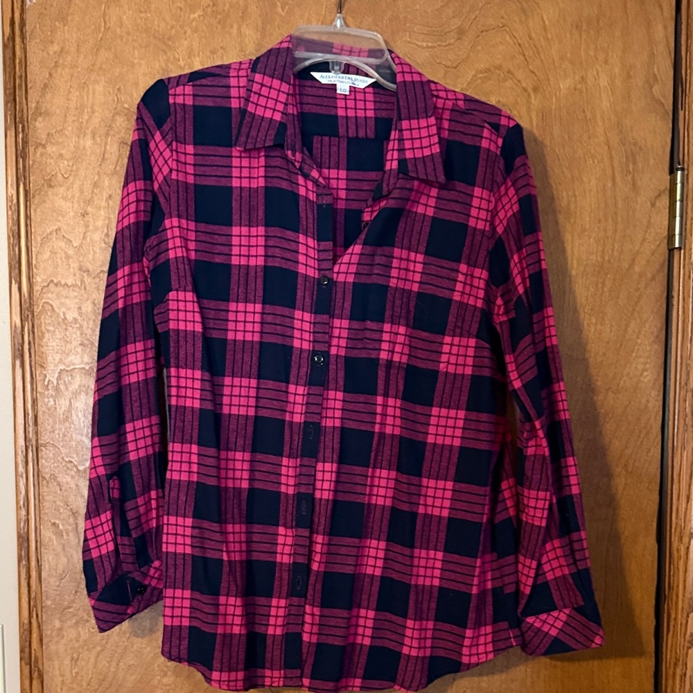Pink and Black Plaid Button-Up Shirt